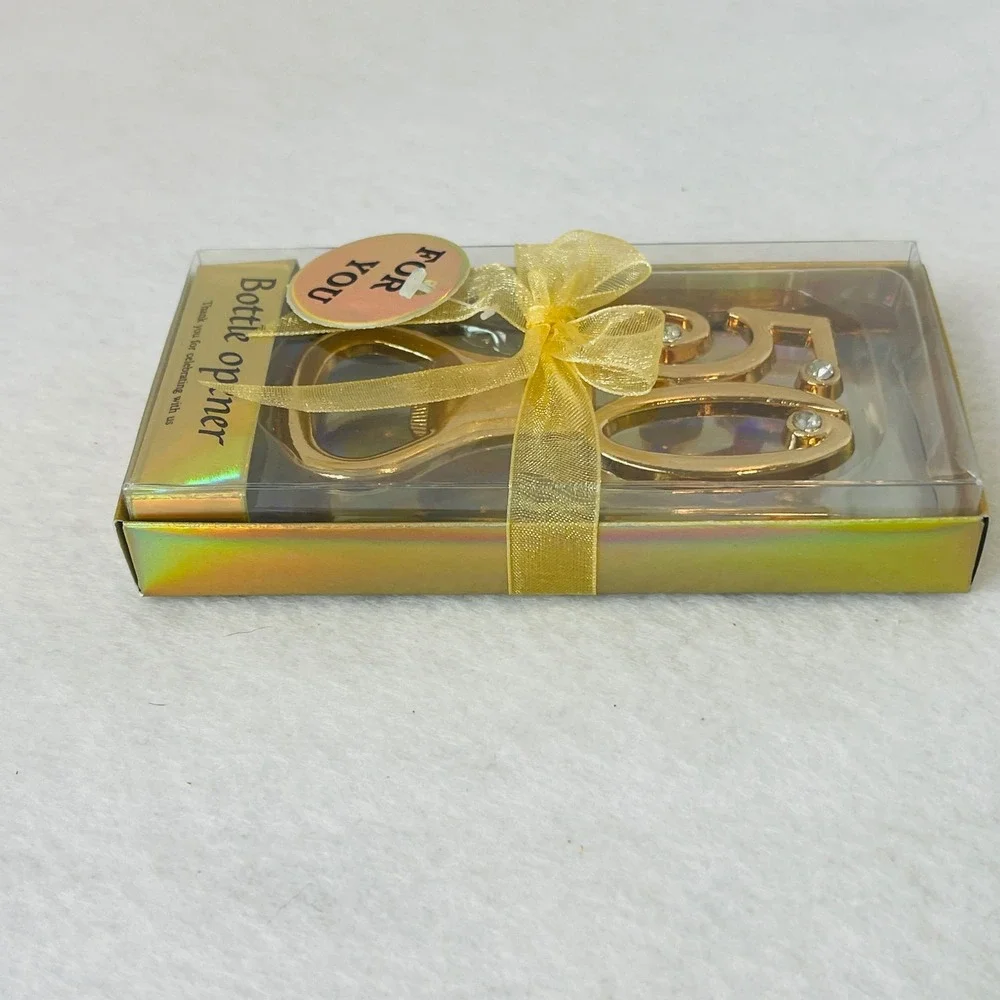 Gold 50th Birthday Anniversary Bottle Opener Rhinestone Party Favor‎ Gift Box